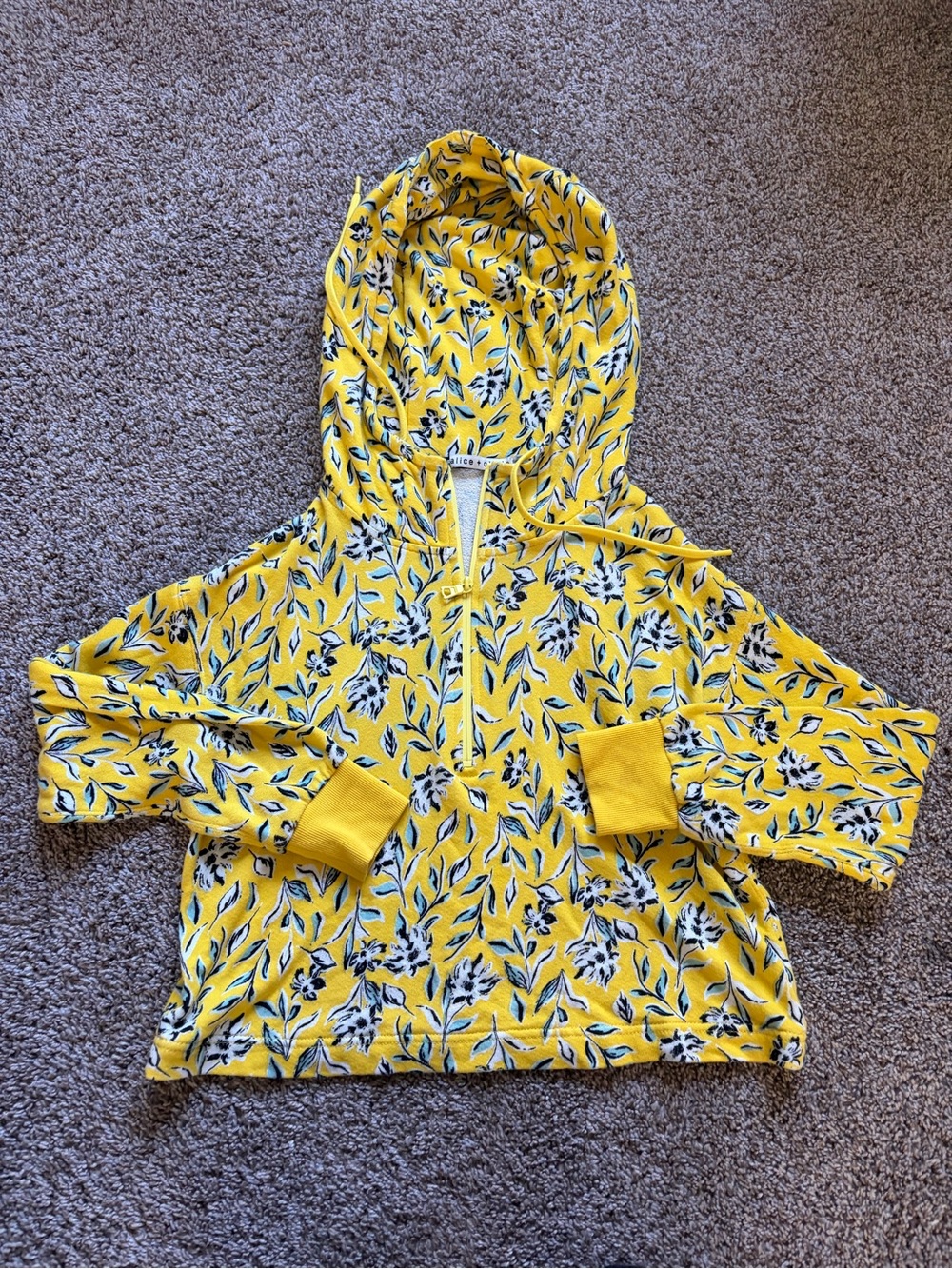Alice + Olivia Yellow Floral Hooded zip up